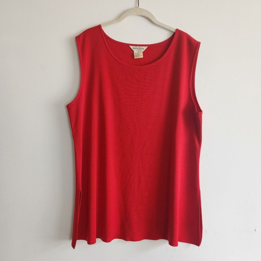 Vintage Exclusively Misook Red Knit Tank Top 1X event holiday Christmas church